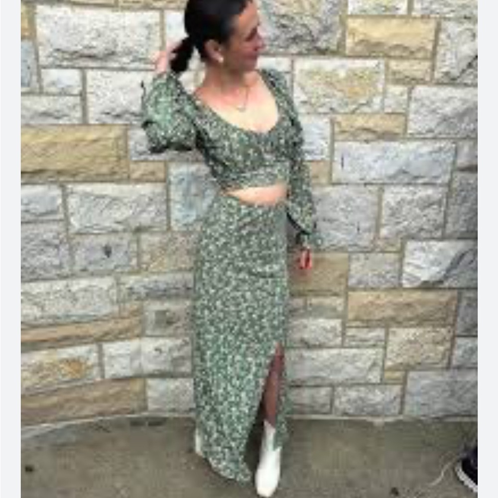 Altar'd State Olive Floral Maxi Skirt and cropped top medium